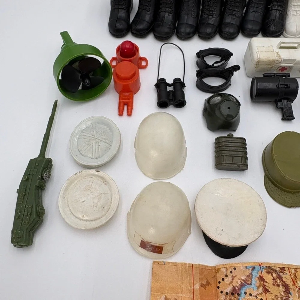 Vintage 1970s GI Joe Accessories Lot Hats Boots Weapons Map Gas Mask Replacement